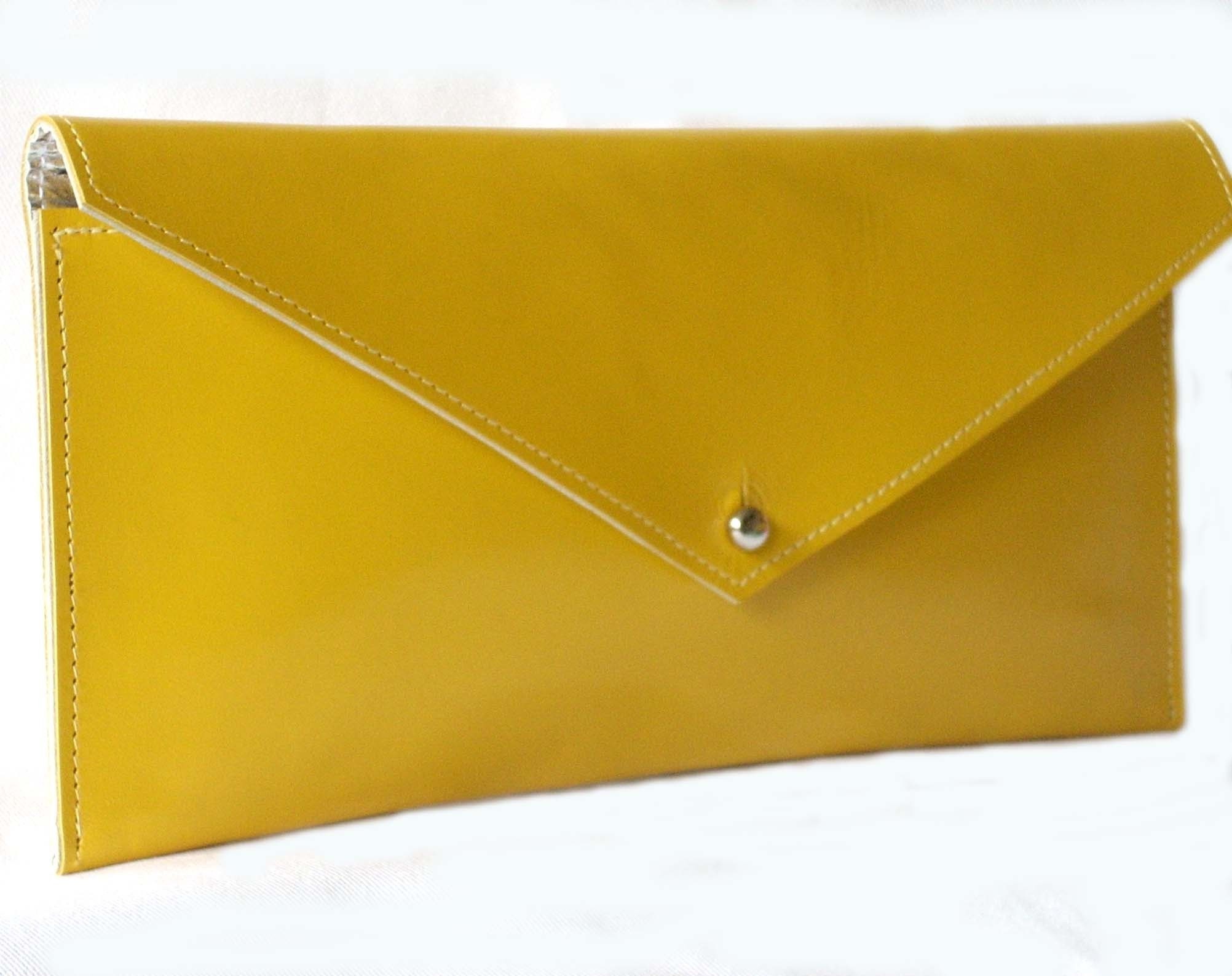 Bold yellow leather clutch - FREE SHIPPING