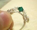Sterling Silver swarovski wrapped ring in beautiful emerald size 7