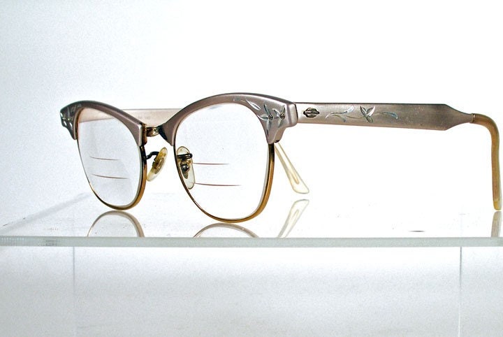 Vintage 1960s ART CRAFT Aluminum Gold Etched  Eyeglass Frames