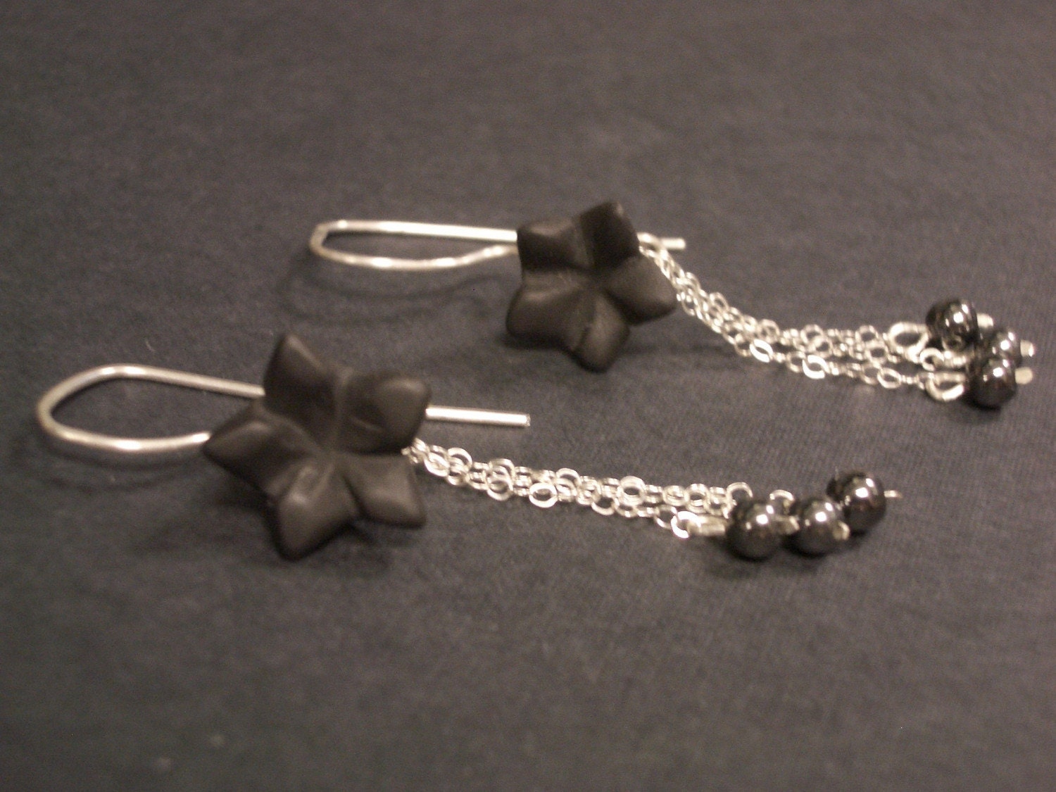 Black Flower silver dangles