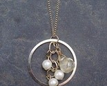 Gold circle eternity pendant w/ vintage pearls and lemon quartz stone