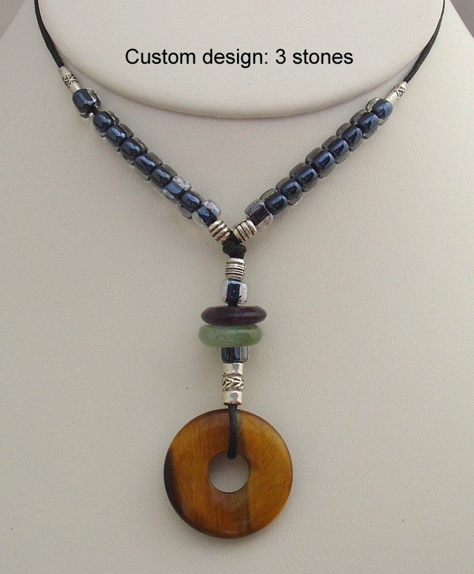 Custom Birthstone Baby Friendly Beads Nursing Necklace (3 stone design)