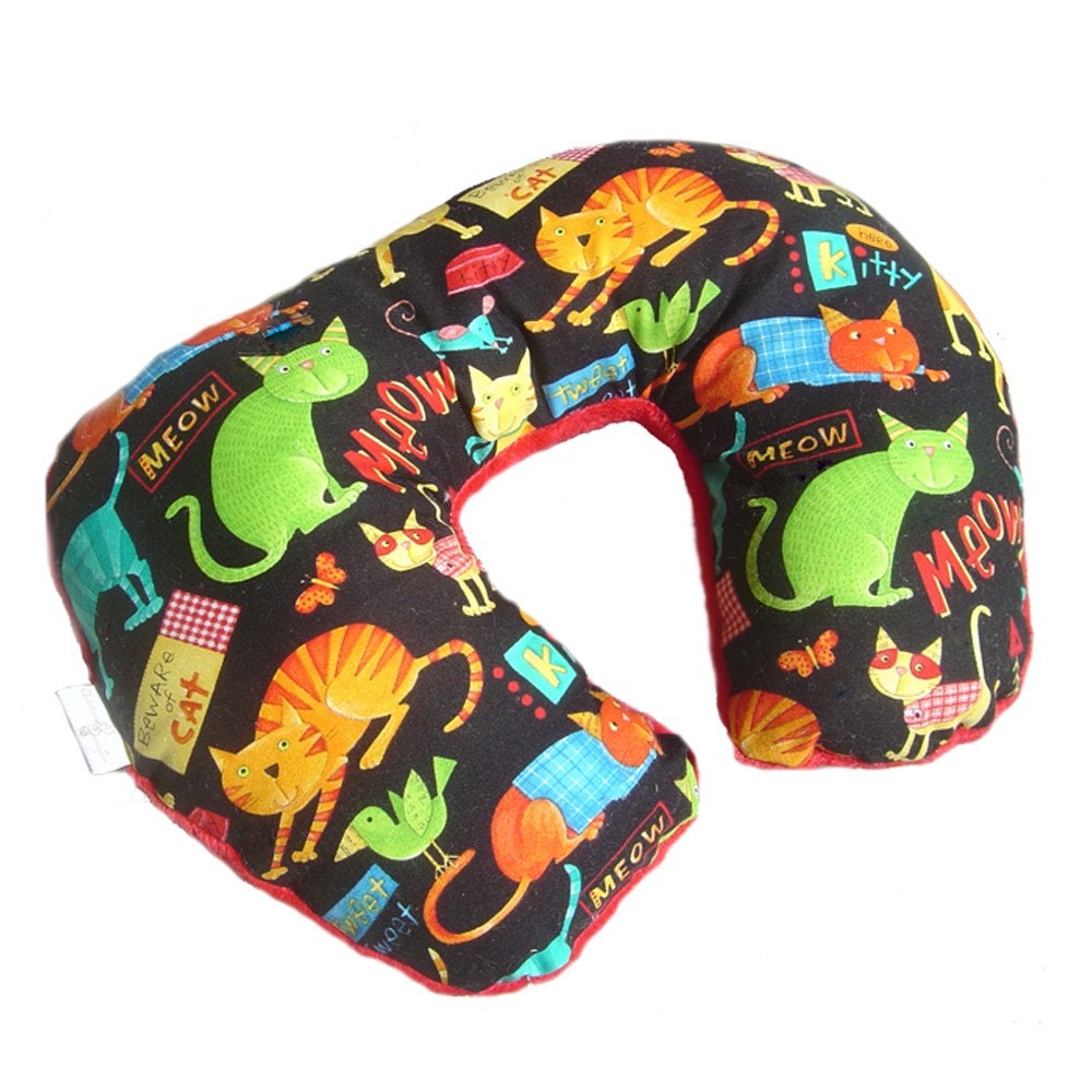 FREE SHIPPING - Traveling Toddler - Cats on the Loose - Minky Soft Travel Neck Wrap Pillow