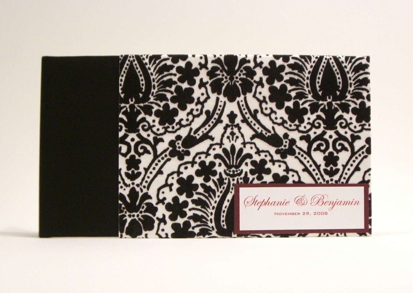 Custom Made Guestbook / Album- Black and White Flocked Damask Print