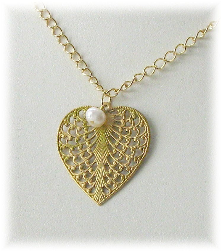 Vintage Style raw Brass Pendant Necklace for Valentines Day  