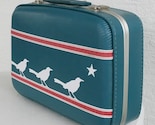 UPCYCLED Blue Small VINTAGE Suitcase with 3 White Vinyl Birds Star and Red w White RIbbon Tape
