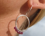 Ruby and Fine Siver Hammered And Fused Hoop Earrings