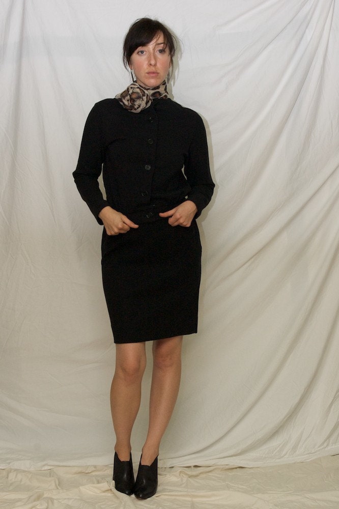 60s Vintage Ellery Black Proper Suit Jacket and Skirt
