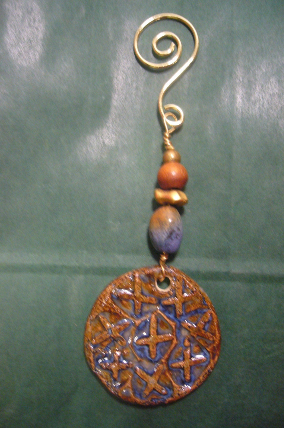 NEW 5 inch Christmas ornament with hand made ceramic pendant by the muddy muse