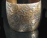 COLOR PATINA BRASS Wide Domed Cuff Bracelet Textured Floral Design