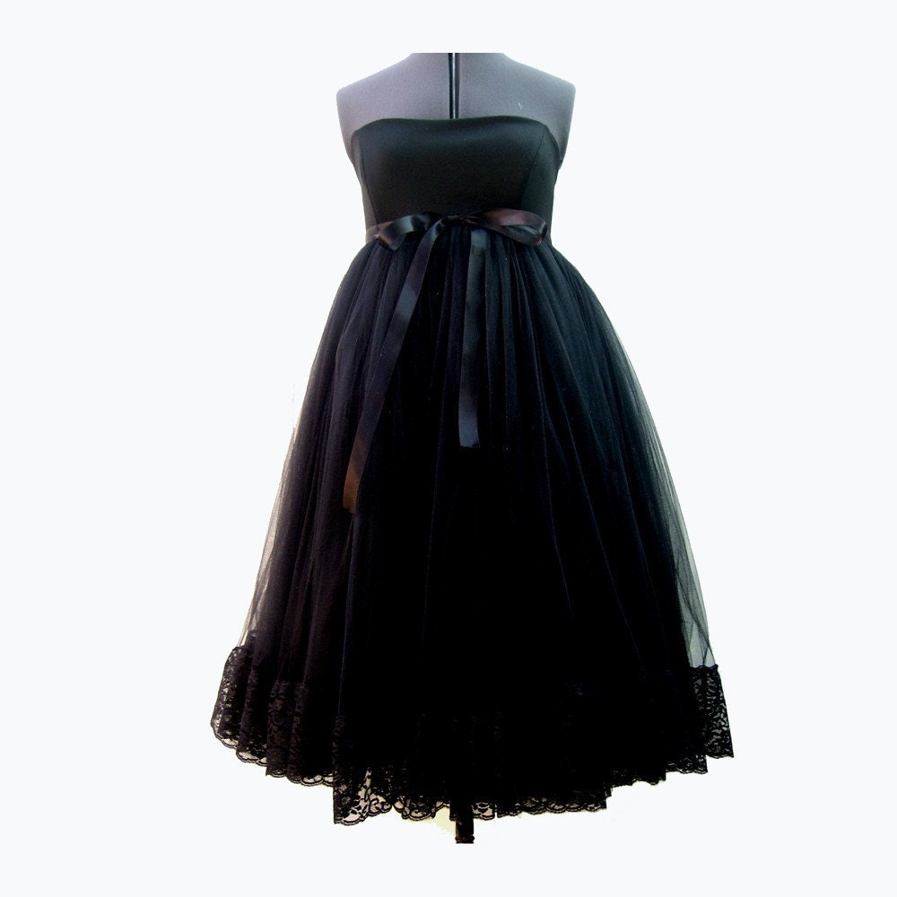 Black Lace Trimmed Party Dress