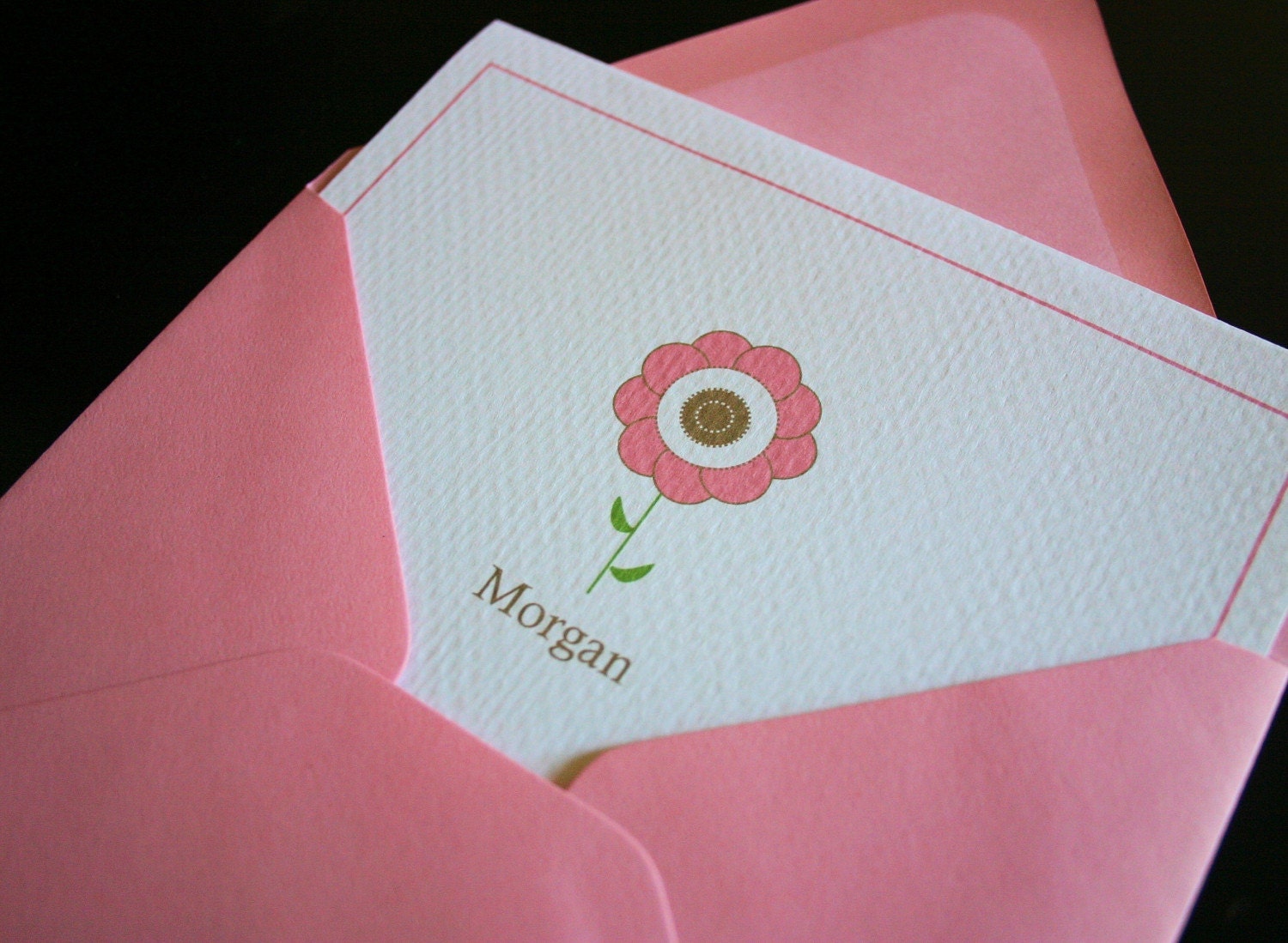 Custom Pink Flower Kiddie Cards- set of 10 w/envelopes
