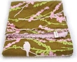 Cherry Blossom Sparrows on Olive Green Pink Minky Chenille Baby Woobie Blanket