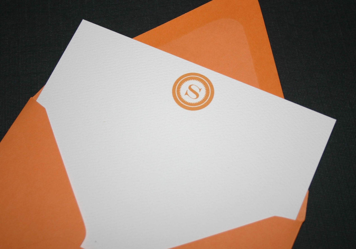 Single Color Monogram Flat Notecard Set of 6 w/envelopes
