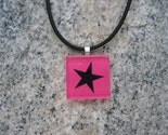 Emo Star Hot Pink Glass Tile Necklace
