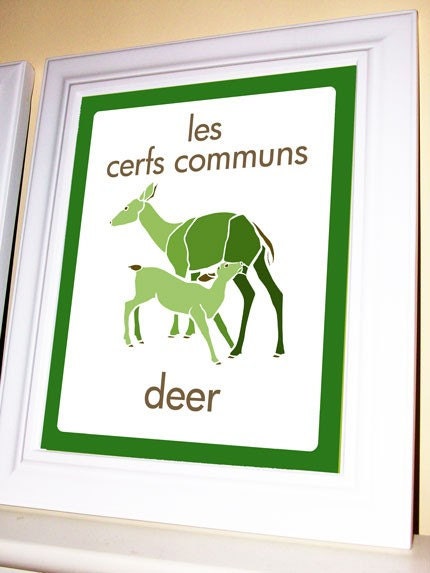 8 X 10 Custom, Modern Animal Print of Deer with French and English Name (Solo)