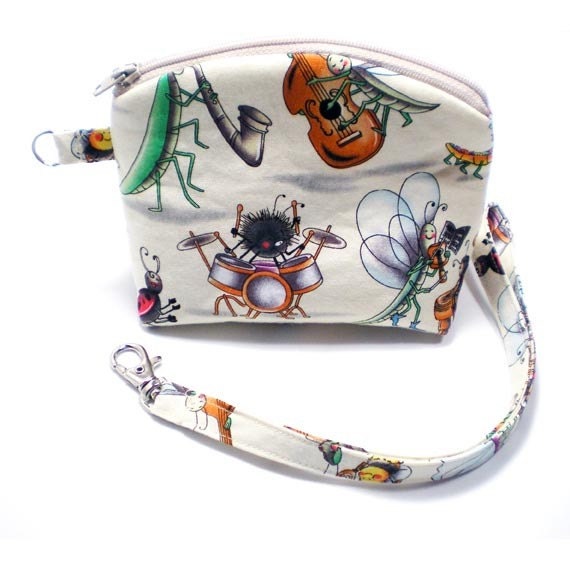 Flat Bottom Round Top Zipper Case Pouch Wristlet - Musical Insects - from Sew Darn Simple