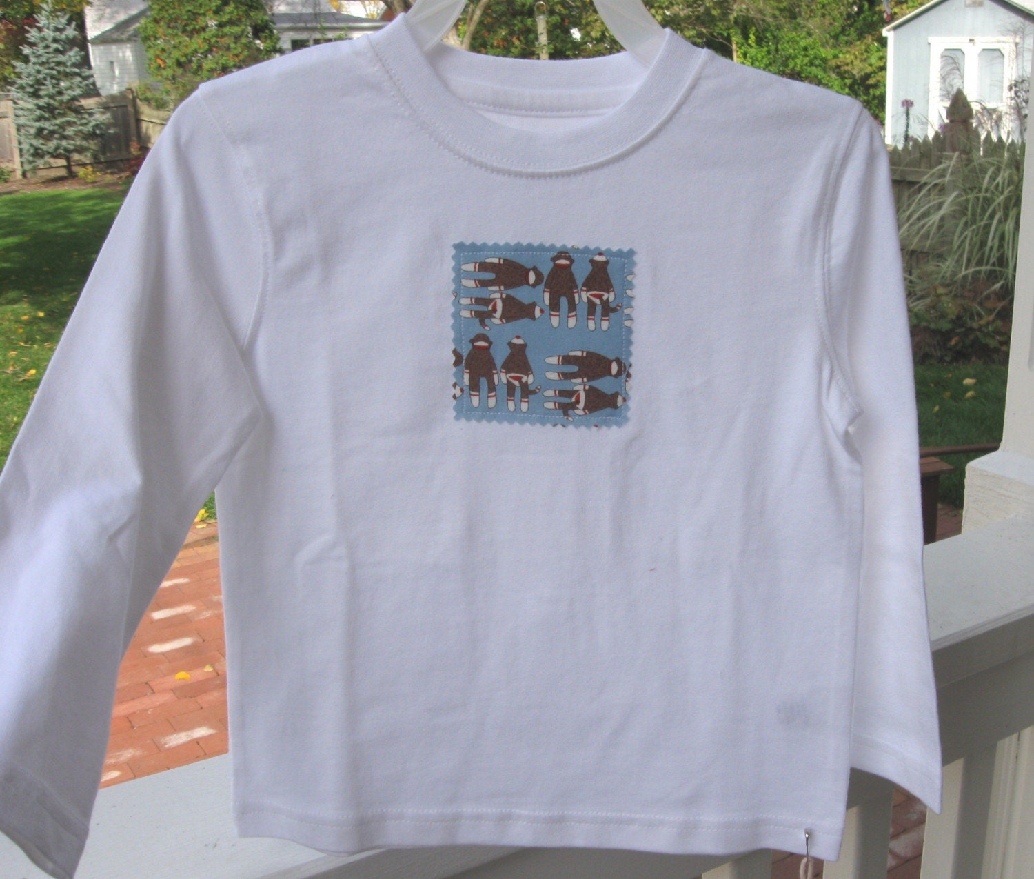 Boys Long Sleeve Tshirt - Sock Monkey Design - 2T