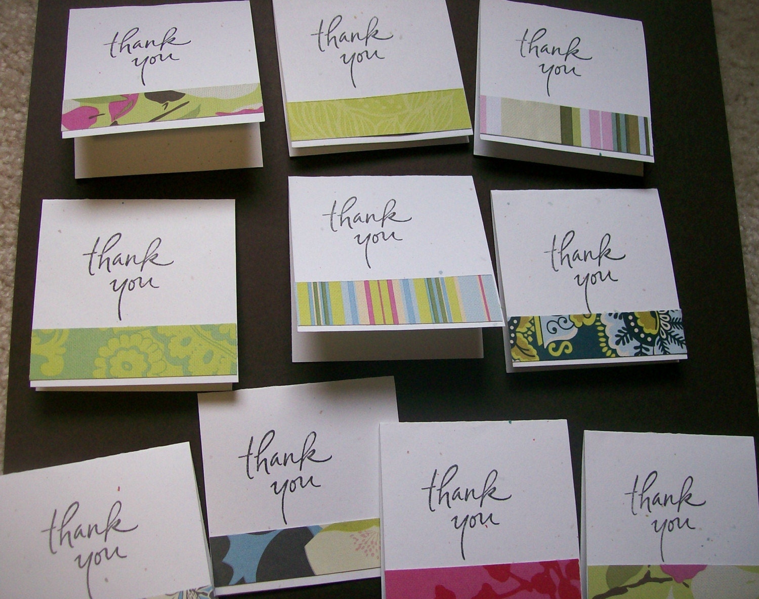 Set of 40 3x3 Mini Thank You Cards in Amy Butler Stripes