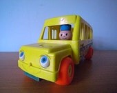 60s Vintage Fisher Price Wooden Pull Toy School Bus