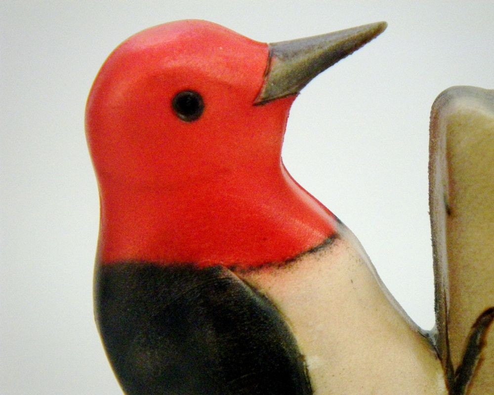 Red-headed Woodpecker Wood Carving