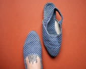 Vintage polka  dot blue slingback canvas Sandals