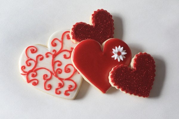 Hand Decorated Valentines Day Heart Swirl Cookies // 1 Dozen // Individually wrapped and and packaged for gifting