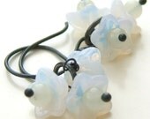 MILK ON CHARCOAL - White Opalescent Glass Flowers on Oxidized Silver Dangle Earrings