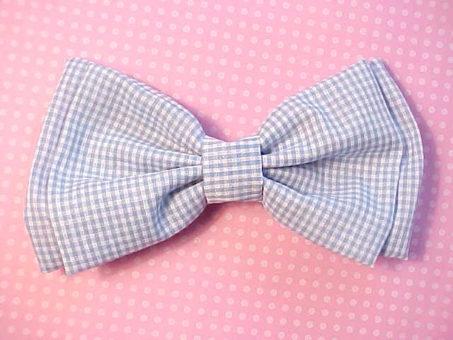 Dorothy Wizard of Oz Blue and White Gingham Print Old School Hairbow Barrette Big Large Hair Bow