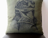 General Toad silk screened cotton canvas throw pillow MOSS 18 x 18 inch