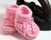 Vintage Inspired Handknit Baby Booties - Strawberry Pink