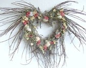 Sea shell decorated Heart Twig Wreath with Dried Flowers