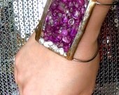 Pop Rocks Grape Recycled Glass Beads Embellished Resin Hand Forged Cuff Bracelet