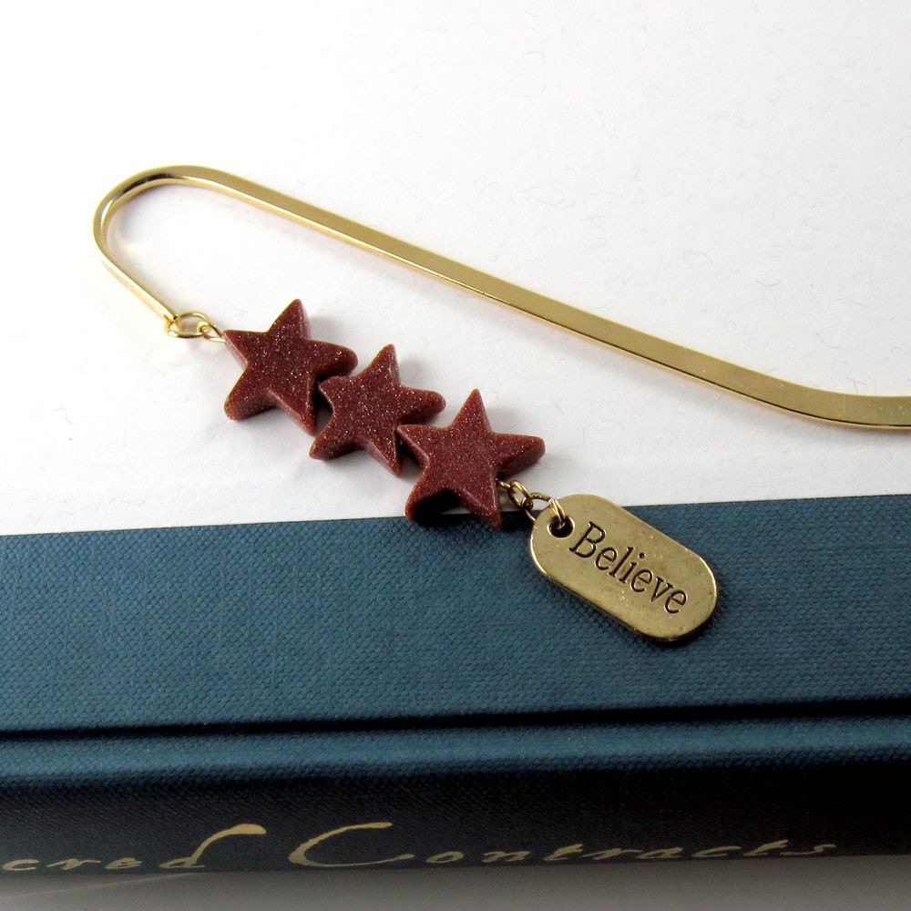 Goldstone Star Cascade Bookmark w Inspirational Charm - Reason to Believe