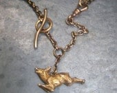 Antique Victorian Pocket Watch chain w deer fob charm golden Lux Revival Necklace