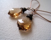 Simple Elegance. Swarovski Amber  Baroque Leaf Earrings