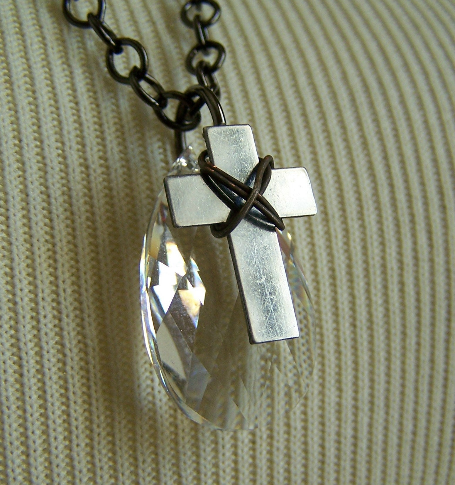 Silver Crystal and Cross Necklace