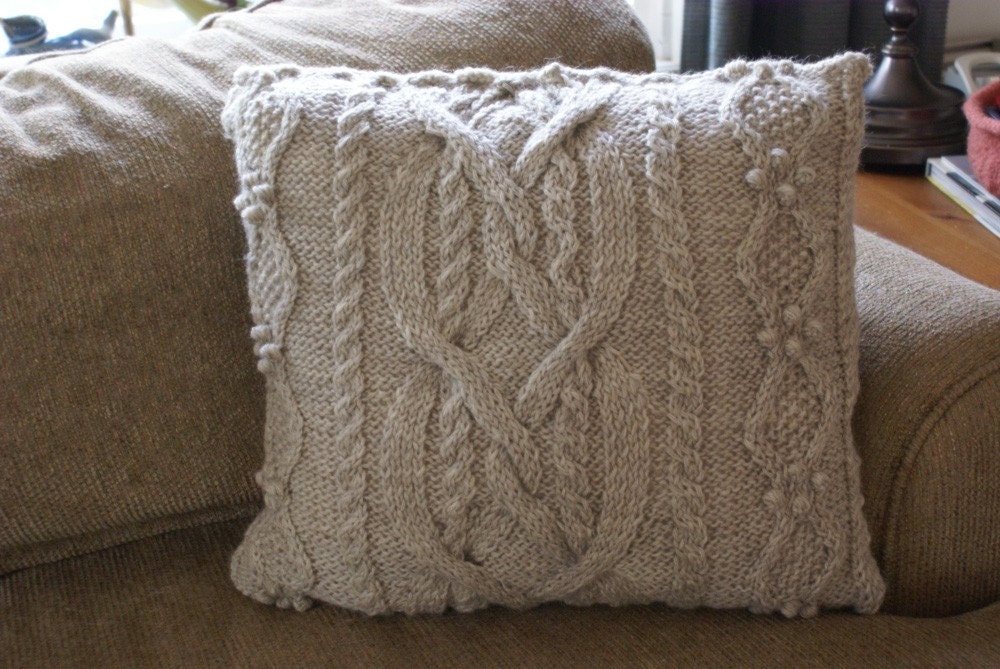 Handmade Wool Knit Cabled Pillow Sham