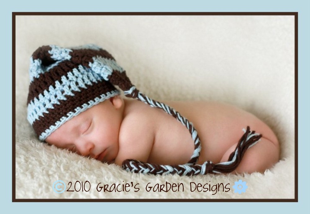 The Joshua Hat - Adorable Pixie hat in Chocolate Brown and Baby Blue - Perfect Photography Prop - Newborn