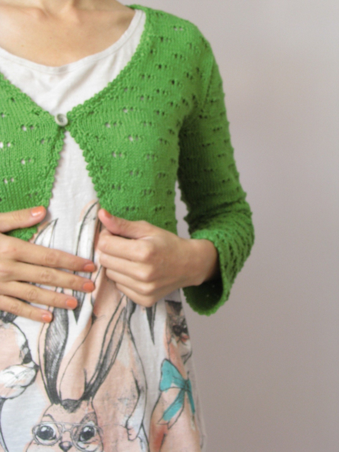 Green Hand-knitted Cropped Cardigan