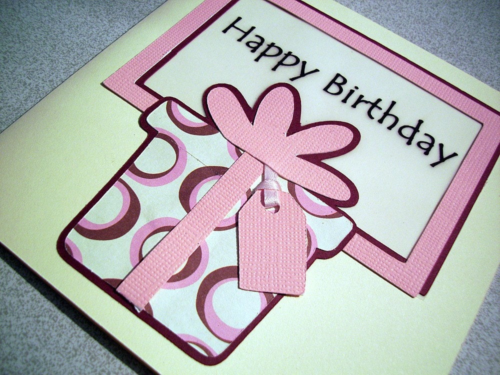 Handmade birthday card - pink birthday present greeting card by Sweet and Sassy Cards on Etsy