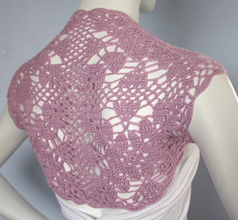 Lilac Bridal Silk Bamboo Shrug hand knit /crochet bolero custom 12 colors