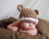 baby bear hat in tan faux suede - size 0 to 3 months - photography prop