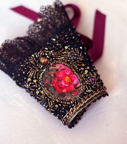 Victoriana IV - unique elegant wearable art  cuff with hand painted cameo  Victorian Boho