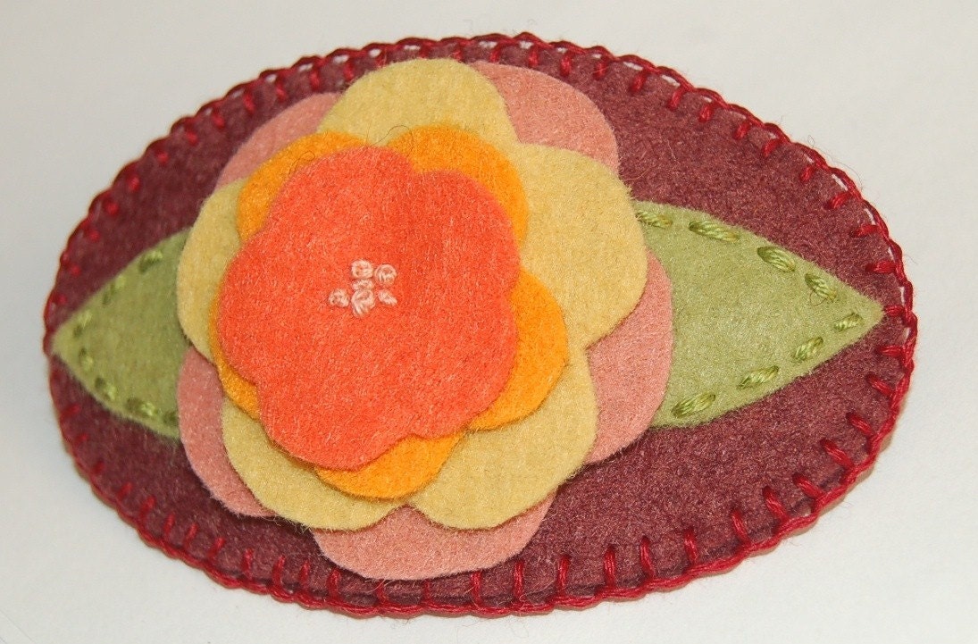 Neskat's Embroidered Flowers Wool Felt Barrette