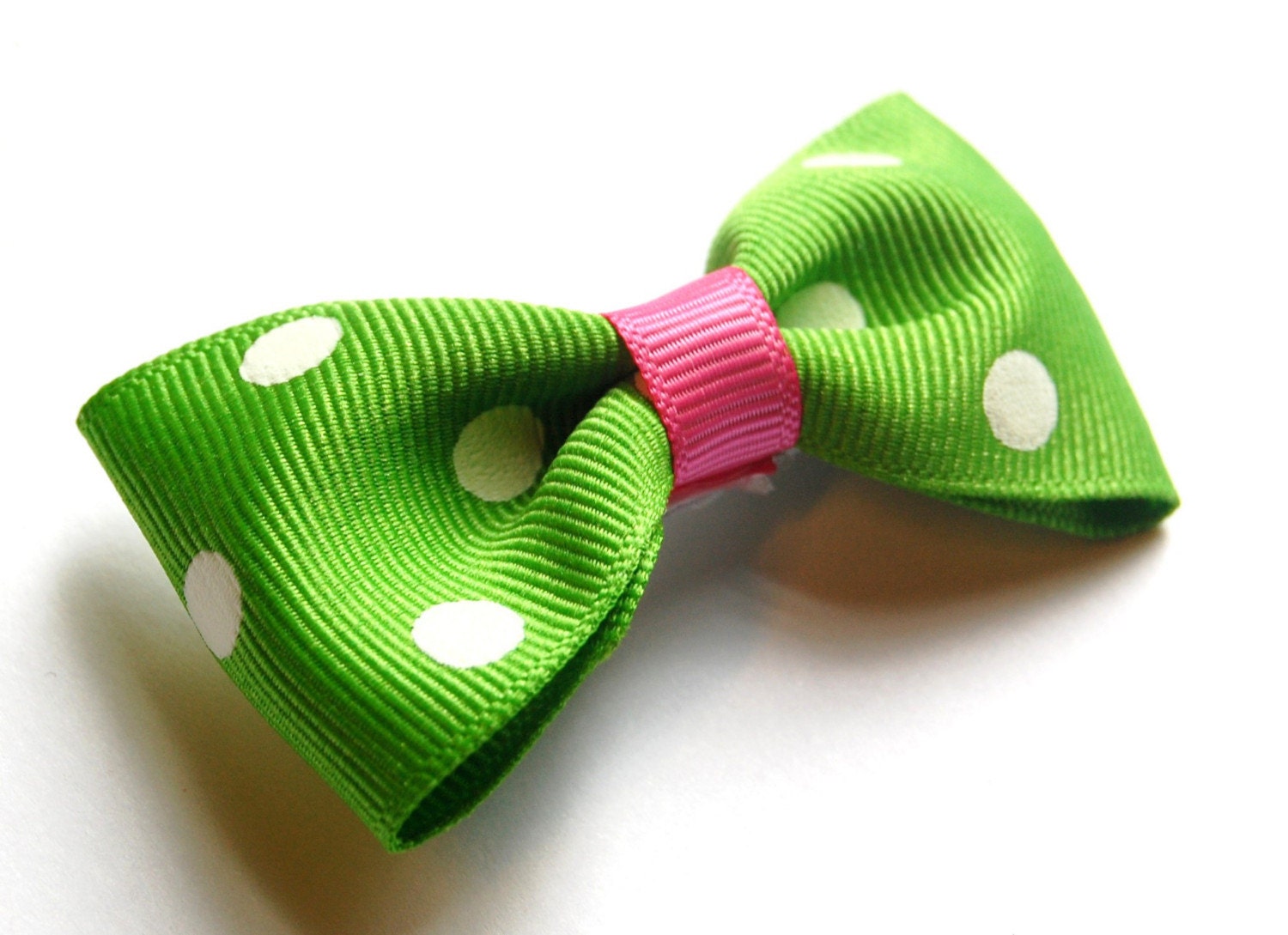Green and Pink Polk a Dot Bow Tie Hair Clip