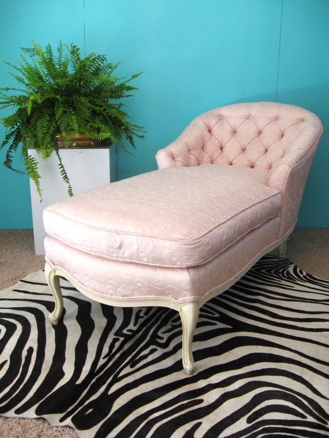 Fabulous French PINK EMBROIDERED SILK Vintage CHAISE LOUNGE Chair