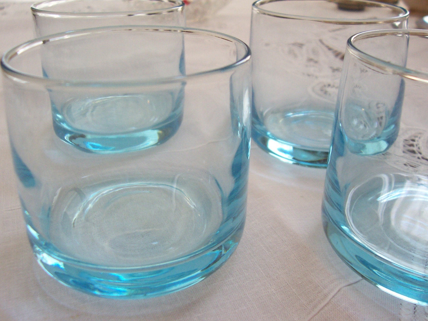 Set of 4 Retro Aqua Blue Rocks Glasses