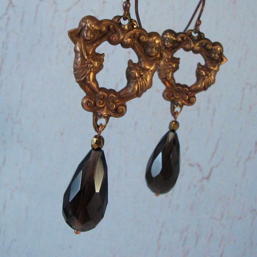 goddess earrings with smoky topaz drops