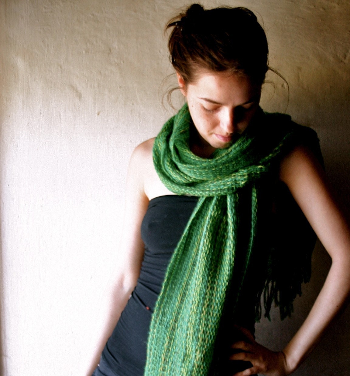 Very Long Very Green handwoven scarf